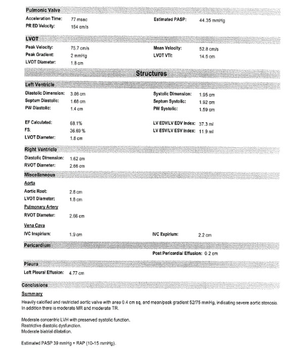 Echocardiography report (second page)